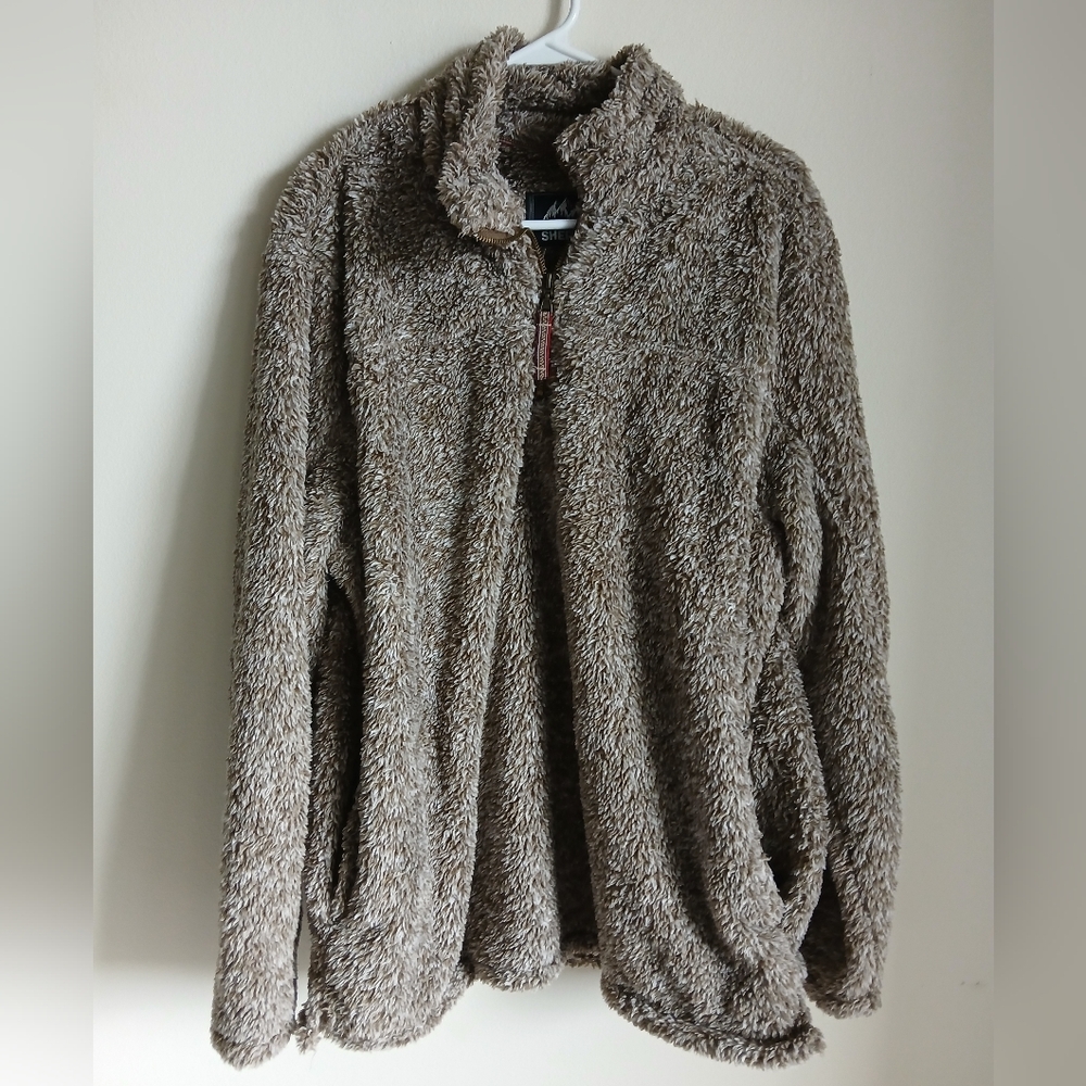 Alpine Sherpa Jacket Light tan & Brown with 1/4 zip at chest Size XL